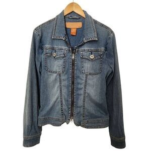 Christopher Blue jean jacket zip front pockets denim large